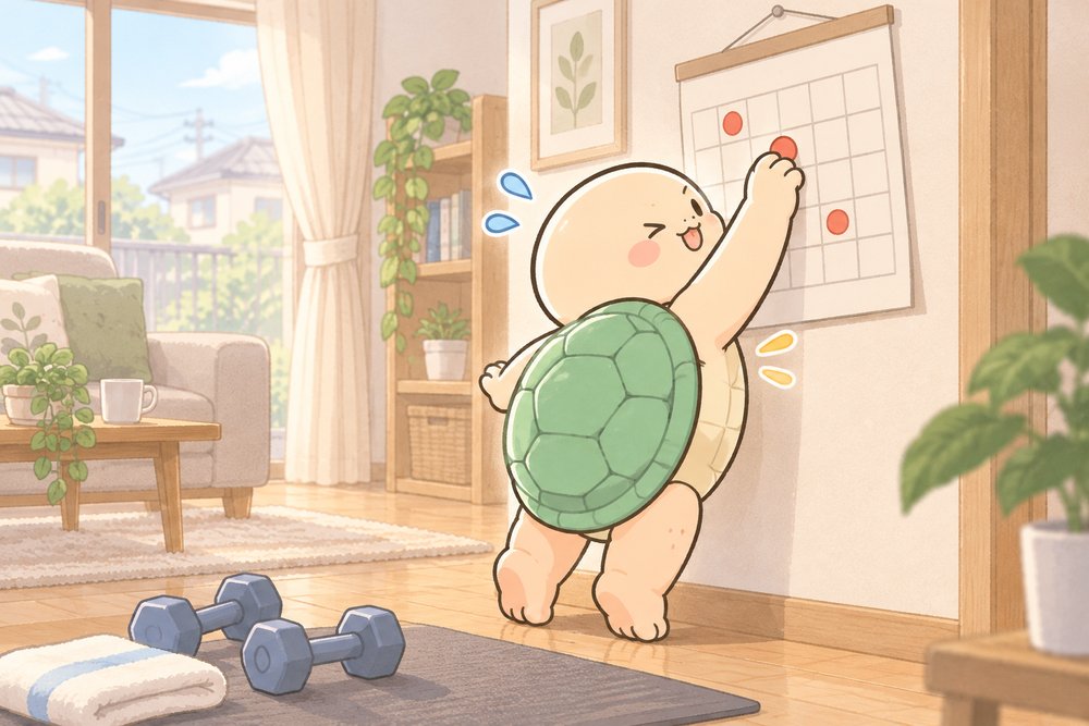 週2回のトレーニング日にシールを貼るナビ助