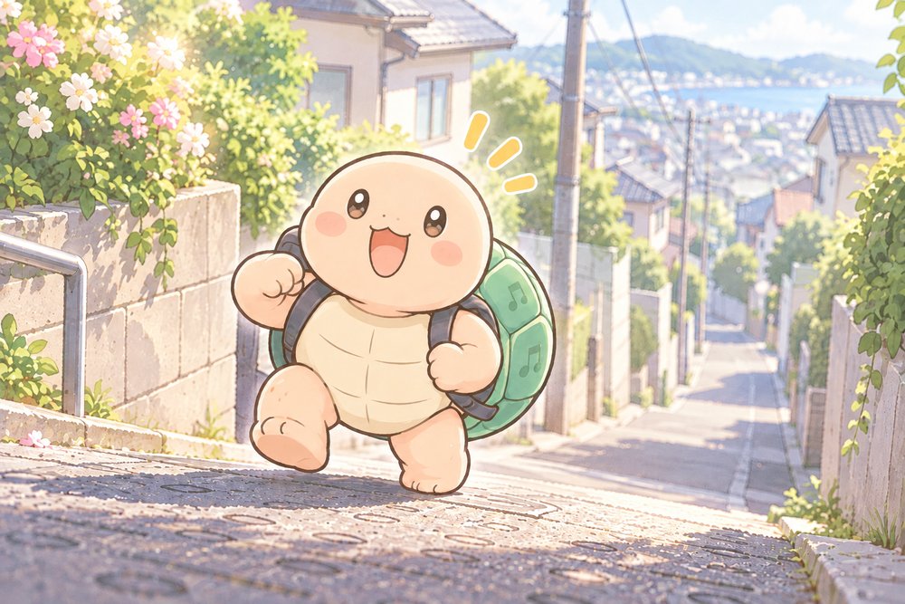 体が軽くなって朝の坂道を元気にのぼるナビ助