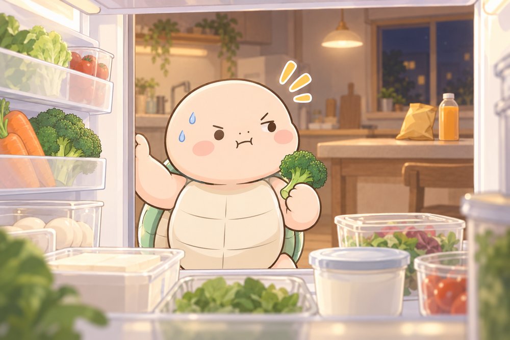 おやつをがまんしてヘルシーな食材を選ぶナビ助